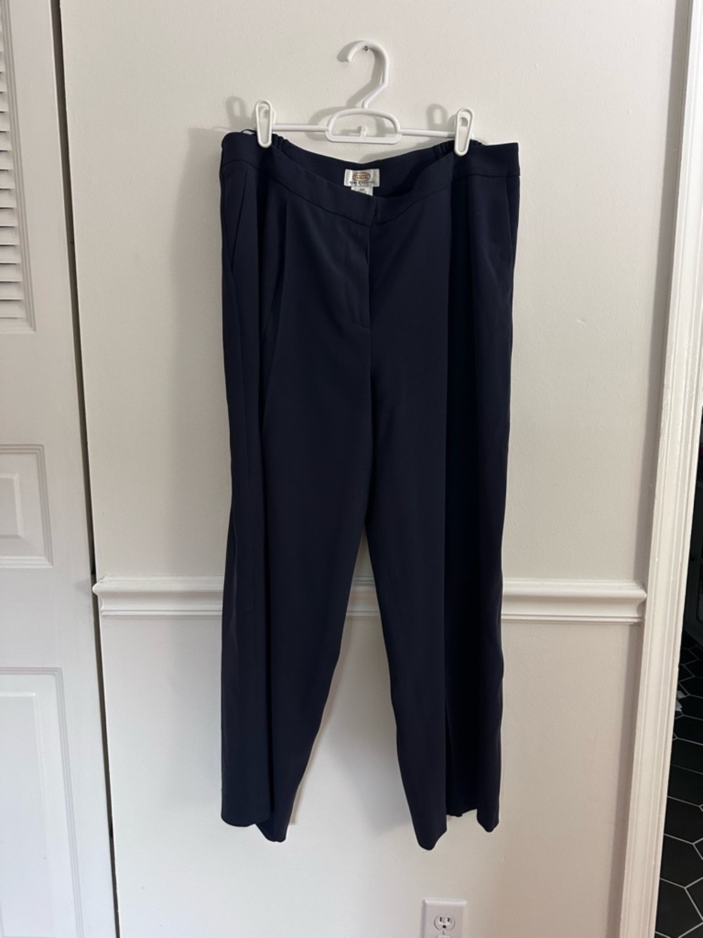 Talbots Woman Petites 16W Navy Blue Triacetate Blend Wide Leg Trousers Career